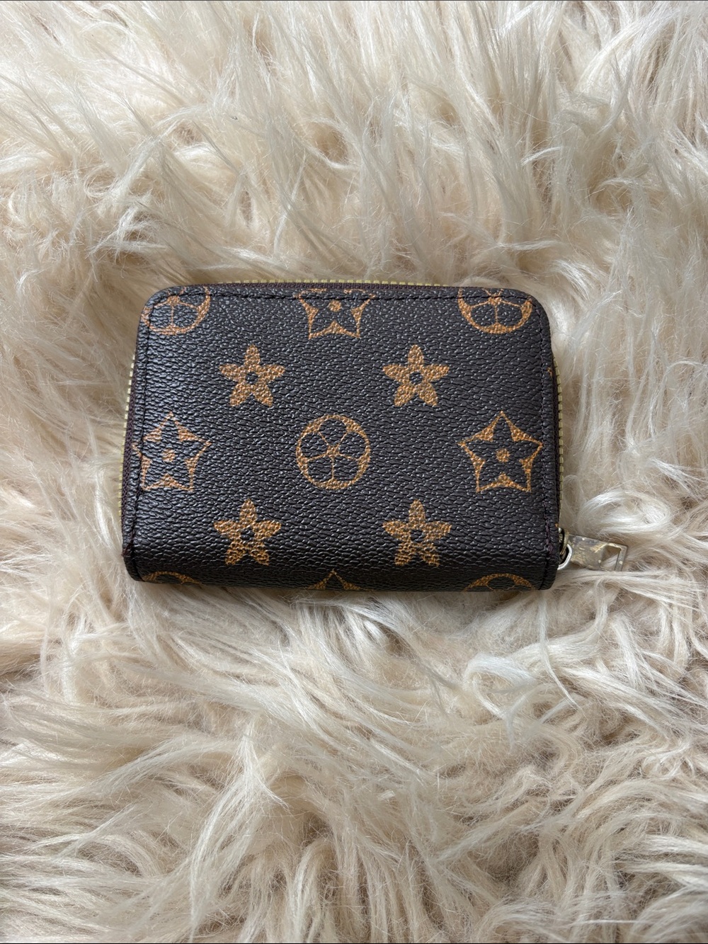 Designer-Inspired Brown Patterned Zip Wallet